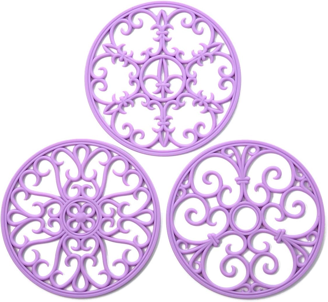 Silicone Trivet Mat - Non-Slip & Heat Resistant Kitchen Pads for Countertops & Table - Trivets for Hot Dishes & Cookware - Pot Holder for Pots & Pans - Pink, Set of 3