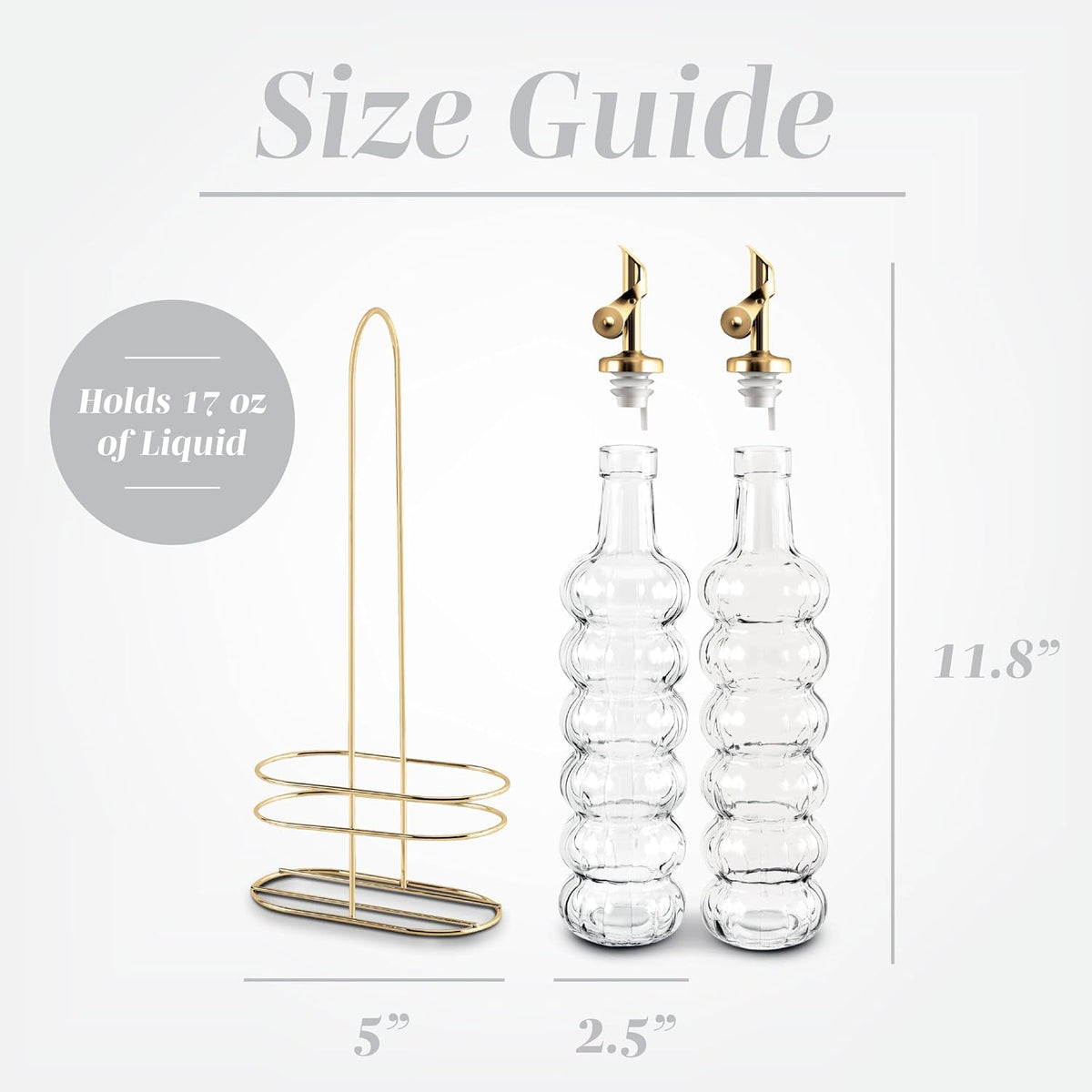 Glass Olive Oil Bottle Dispenser, Clear, Elegant Waves | 2 Pack, 17oz, Oil and Vinegar Cruet, Olive Oil Carafe Decanter, For Kitchen