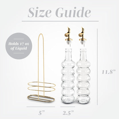 Glass Olive Oil Bottle Dispenser, Clear, Elegant Waves | 2 Pack, 17oz, Oil and Vinegar Cruet, Olive Oil Carafe Decanter, For Kitchen