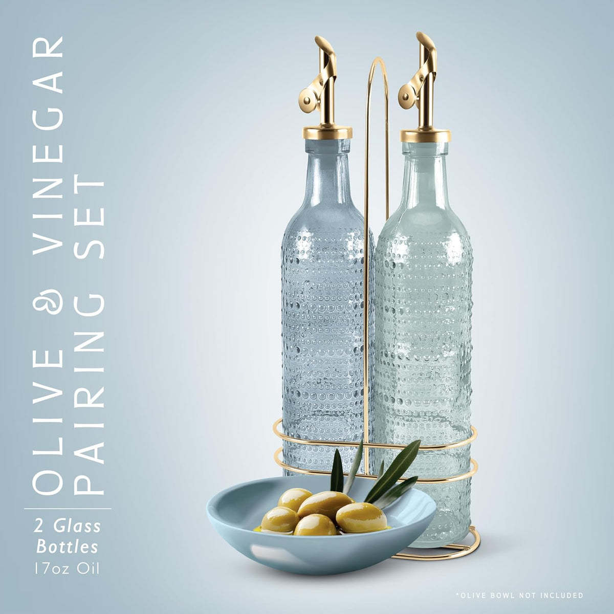Glass Olive Oil Bottle Dispenser, Clear, Elegant Waves | 2 Pack, 17oz, Oil and Vinegar Cruet, Olive Oil Carafe Decanter, For Kitchen