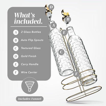 Glass Olive Oil Bottle Dispenser, Clear, Elegant Waves | 2 Pack, 17oz, Oil and Vinegar Cruet, Olive Oil Carafe Decanter, For Kitchen