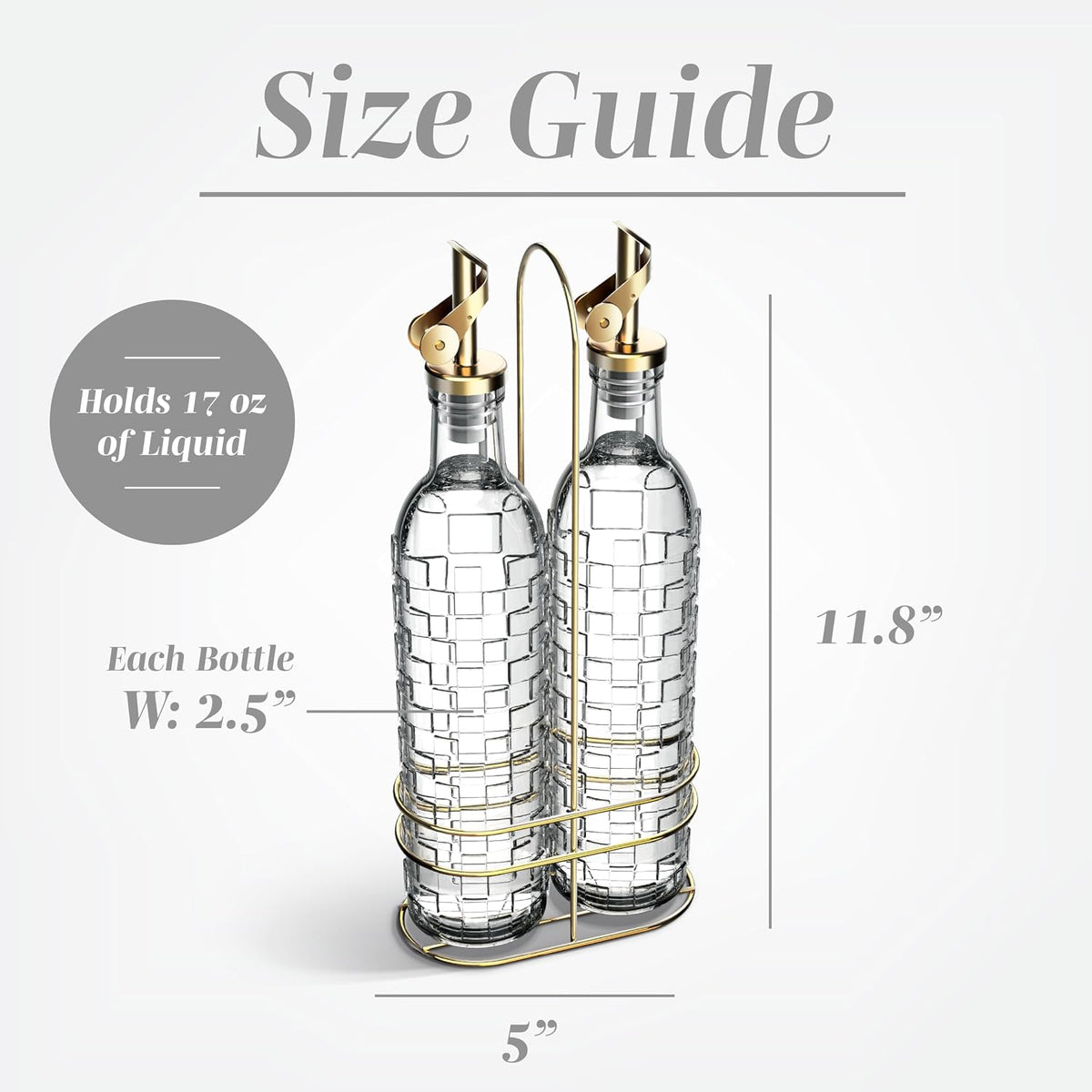 Glass Olive Oil Bottle Dispenser, Clear, Elegant Waves | 2 Pack, 17oz, Oil and Vinegar Cruet, Olive Oil Carafe Decanter, For Kitchen
