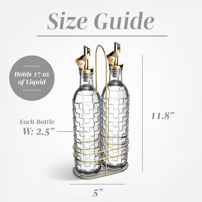 Glass Olive Oil Bottle Dispenser, Clear, Elegant Waves | 2 Pack, 17oz, Oil and Vinegar Cruet, Olive Oil Carafe Decanter, For Kitchen