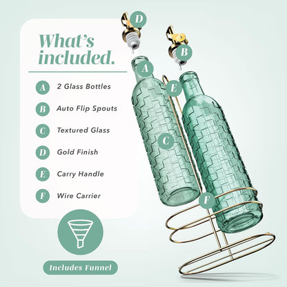 Glass Olive Oil Bottle Dispenser, Clear, Elegant Waves | 2 Pack, 17oz, Oil and Vinegar Cruet, Olive Oil Carafe Decanter, For Kitchen