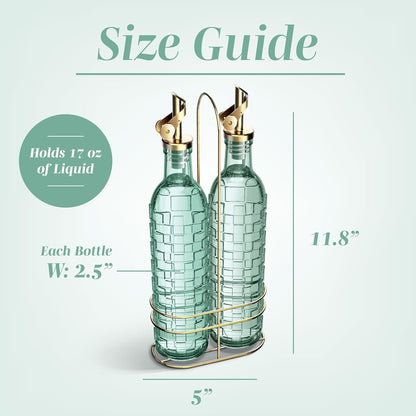 Glass Olive Oil Bottle Dispenser, Clear, Elegant Waves | 2 Pack, 17oz, Oil and Vinegar Cruet, Olive Oil Carafe Decanter, For Kitchen