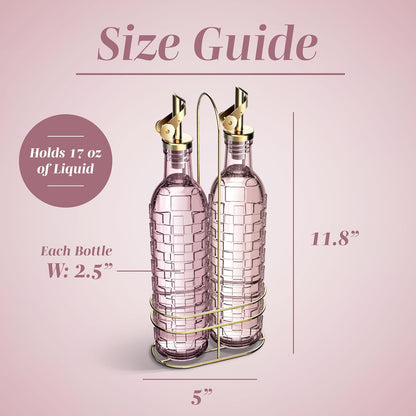 Glass Olive Oil Bottle Dispenser, Clear, Elegant Waves | 2 Pack, 17oz, Oil and Vinegar Cruet, Olive Oil Carafe Decanter, For Kitchen