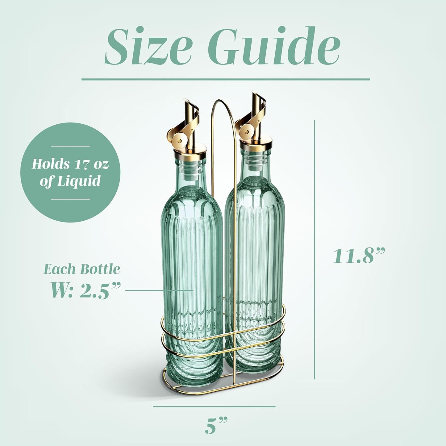 Glass Olive Oil Bottle Dispenser, Clear, Elegant Waves | 2 Pack, 17oz, Oil and Vinegar Cruet, Olive Oil Carafe Decanter, For Kitchen
