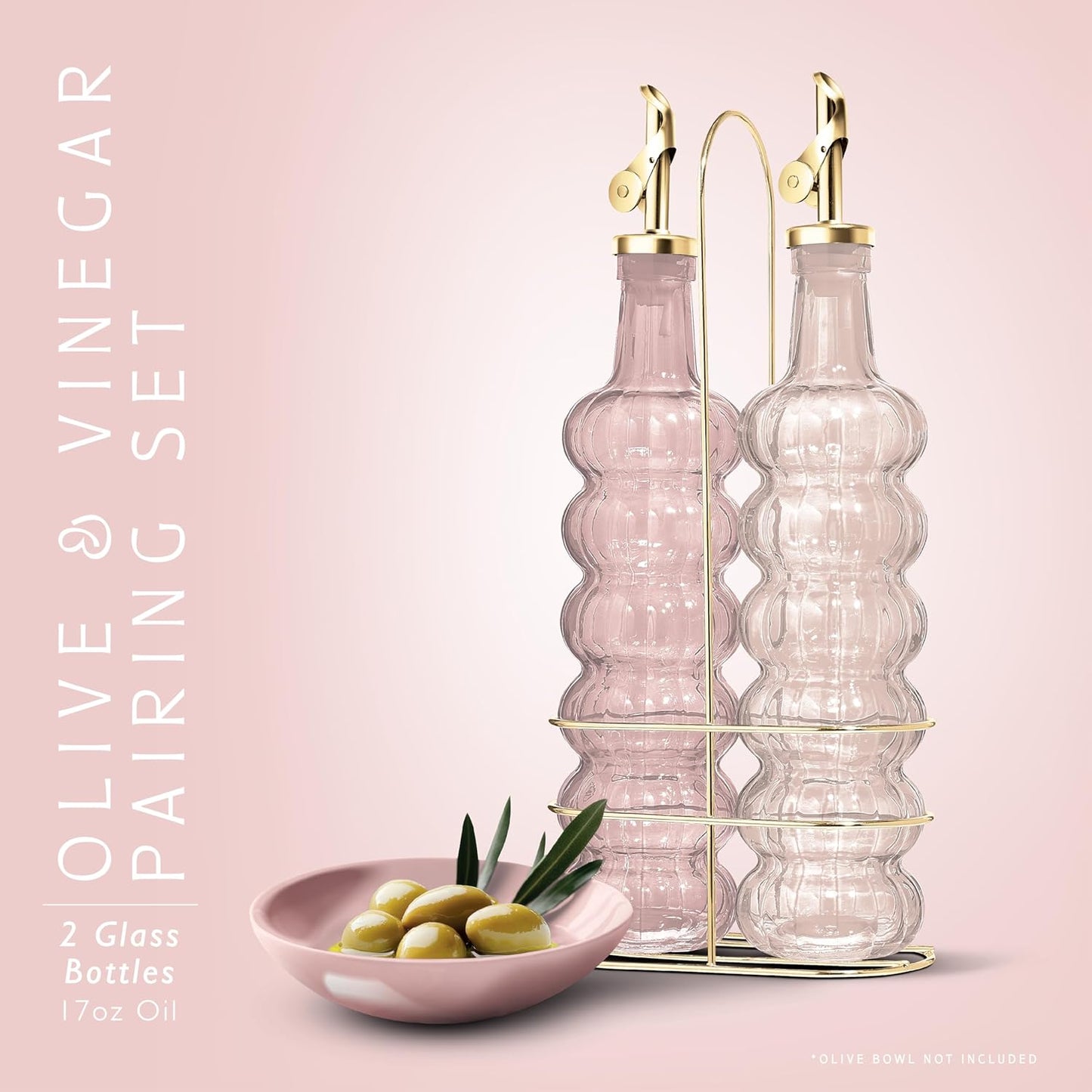 Glass Olive Oil Bottle Dispenser, Clear, Elegant Waves | 2 Pack, 17oz, Oil and Vinegar Cruet, Olive Oil Carafe Decanter, For Kitchen