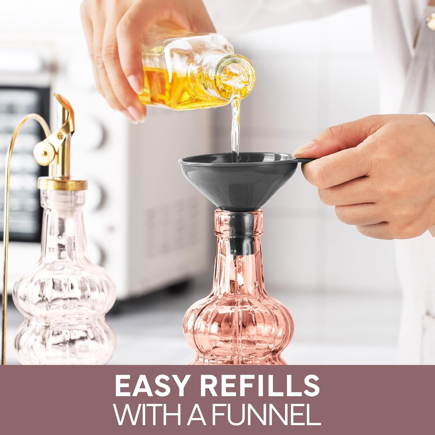 Glass Olive Oil Bottle Dispenser, Clear, Elegant Waves | 2 Pack, 17oz, Oil and Vinegar Cruet, Olive Oil Carafe Decanter, For Kitchen