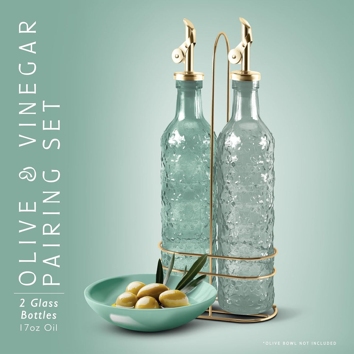 Glass Olive Oil Bottle Dispenser, Clear, Elegant Waves | 2 Pack, 17oz, Oil and Vinegar Cruet, Olive Oil Carafe Decanter, For Kitchen
