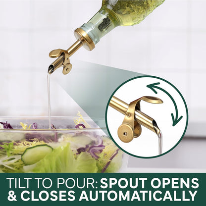 Glass Olive Oil Bottle Dispenser, Clear, Elegant Waves | 2 Pack, 17oz, Oil and Vinegar Cruet, Olive Oil Carafe Decanter, For Kitchen