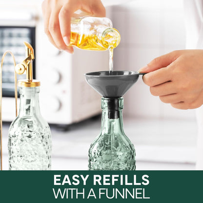 Glass Olive Oil Bottle Dispenser, Clear, Elegant Waves | 2 Pack, 17oz, Oil and Vinegar Cruet, Olive Oil Carafe Decanter, For Kitchen