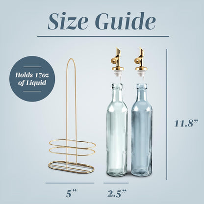 Glass Olive Oil Bottle Dispenser, Clear, Elegant Waves | 2 Pack, 17oz, Oil and Vinegar Cruet, Olive Oil Carafe Decanter, For Kitchen