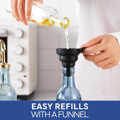 Glass Olive Oil Bottle Dispenser, Clear, Elegant Waves | 2 Pack, 17oz, Oil and Vinegar Cruet, Olive Oil Carafe Decanter, For Kitchen