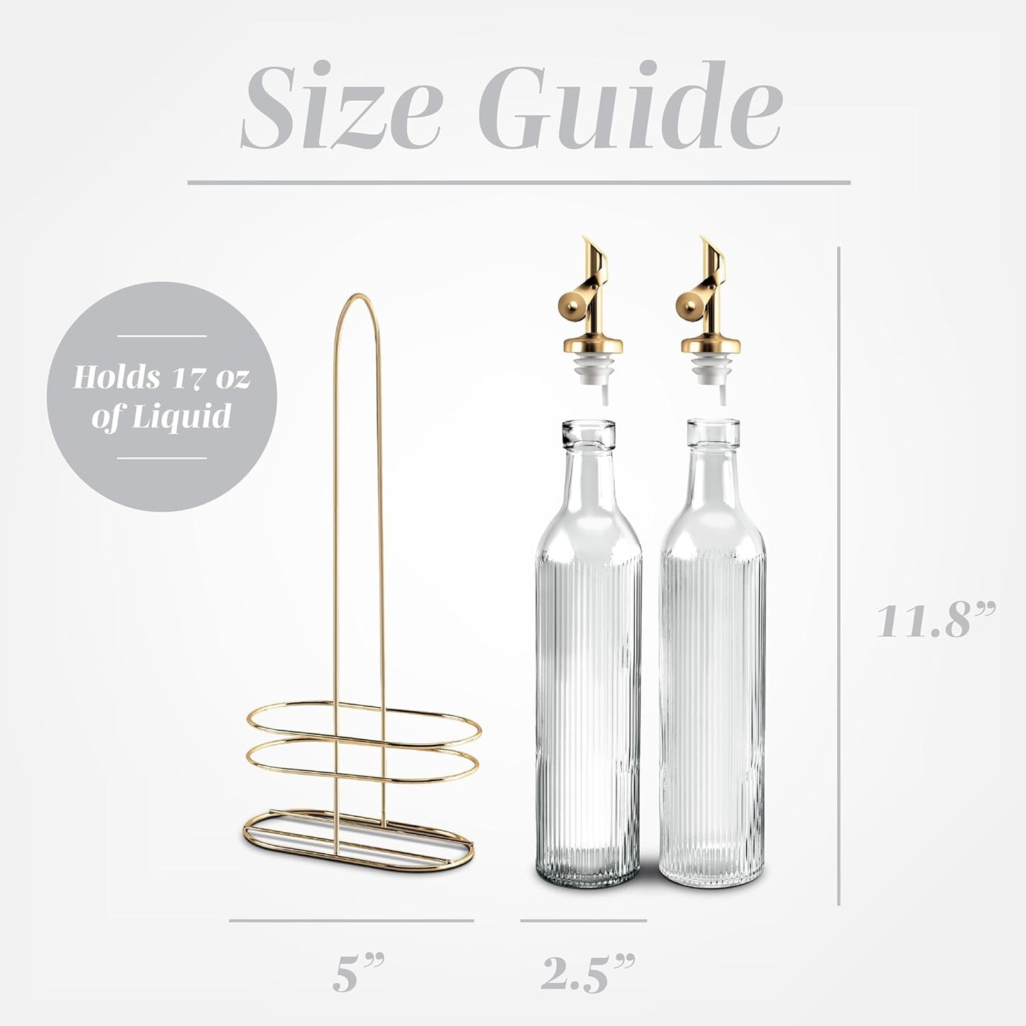 Glass Olive Oil Bottle Dispenser, Clear, Elegant Waves | 2 Pack, 17oz, Oil and Vinegar Cruet, Olive Oil Carafe Decanter, For Kitchen