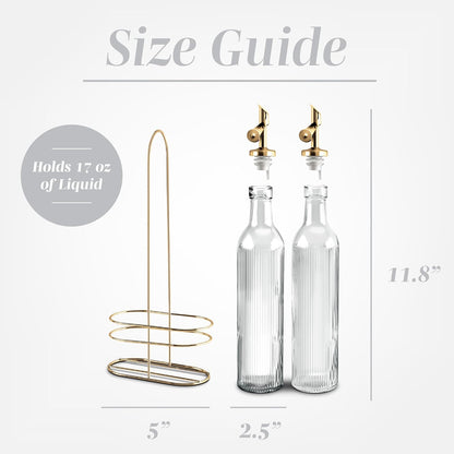 Glass Olive Oil Bottle Dispenser, Clear, Elegant Waves | 2 Pack, 17oz, Oil and Vinegar Cruet, Olive Oil Carafe Decanter, For Kitchen