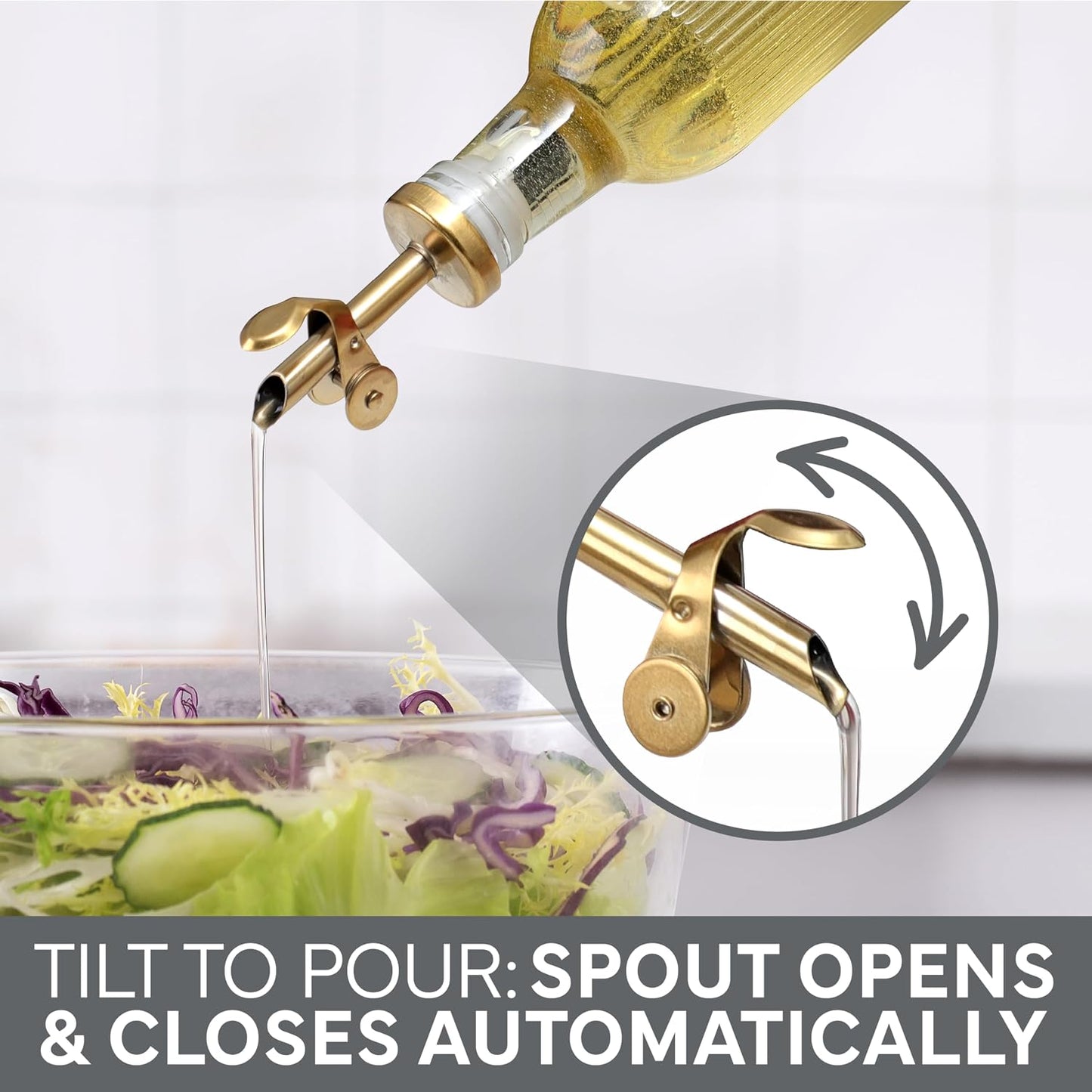 Glass Olive Oil Bottle Dispenser, Clear, Elegant Waves | 2 Pack, 17oz, Oil and Vinegar Cruet, Olive Oil Carafe Decanter, For Kitchen