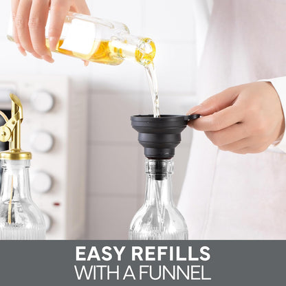 Glass Olive Oil Bottle Dispenser, Clear, Elegant Waves | 2 Pack, 17oz, Oil and Vinegar Cruet, Olive Oil Carafe Decanter, For Kitchen