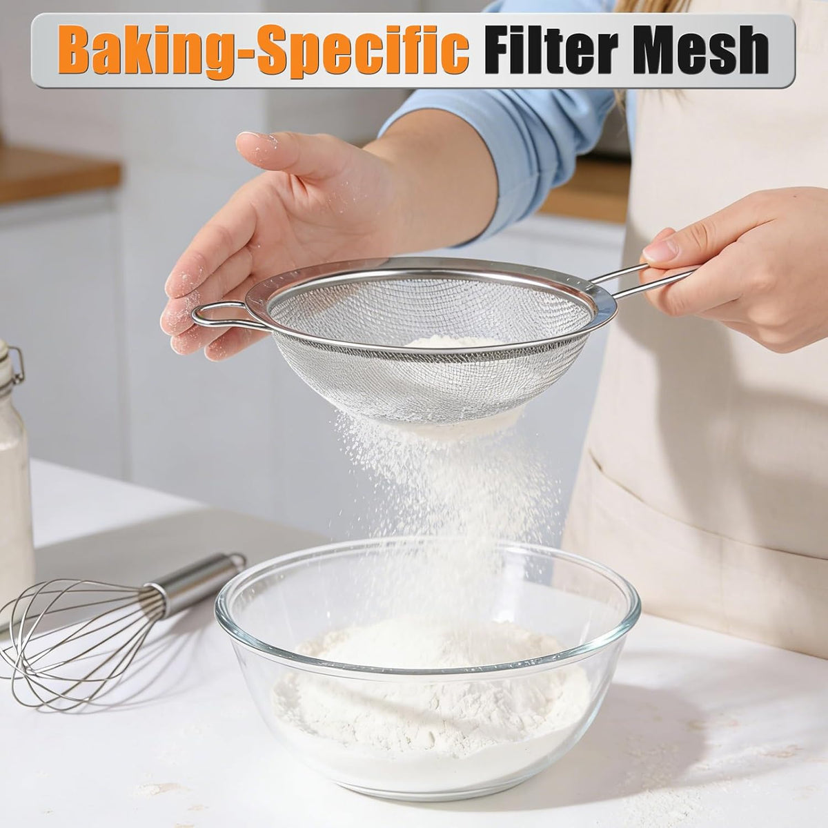 4PCS Fine Mesh Strainer Set, Premium Stainless Steel Fine Mesh Strainers, Food Fine Sieve with Non-Slip Handle, Perfect for Juice, Baking Flour, Drinks, Cocktails, Rice, Jam, Tea(2.8"/3.2"/3.9"/4.7")