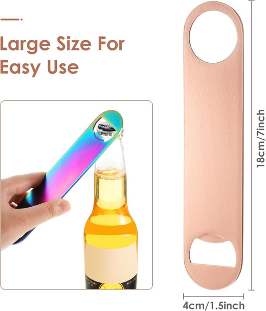 4 Pcs Heavy Duty Stainless Steel Flat Bottle Opener Bartender 7 Inch Solid Beer Opener for Bar Kitchen Wedding Birthday Party(Laser, Gradient Pink, Natural, Gold)