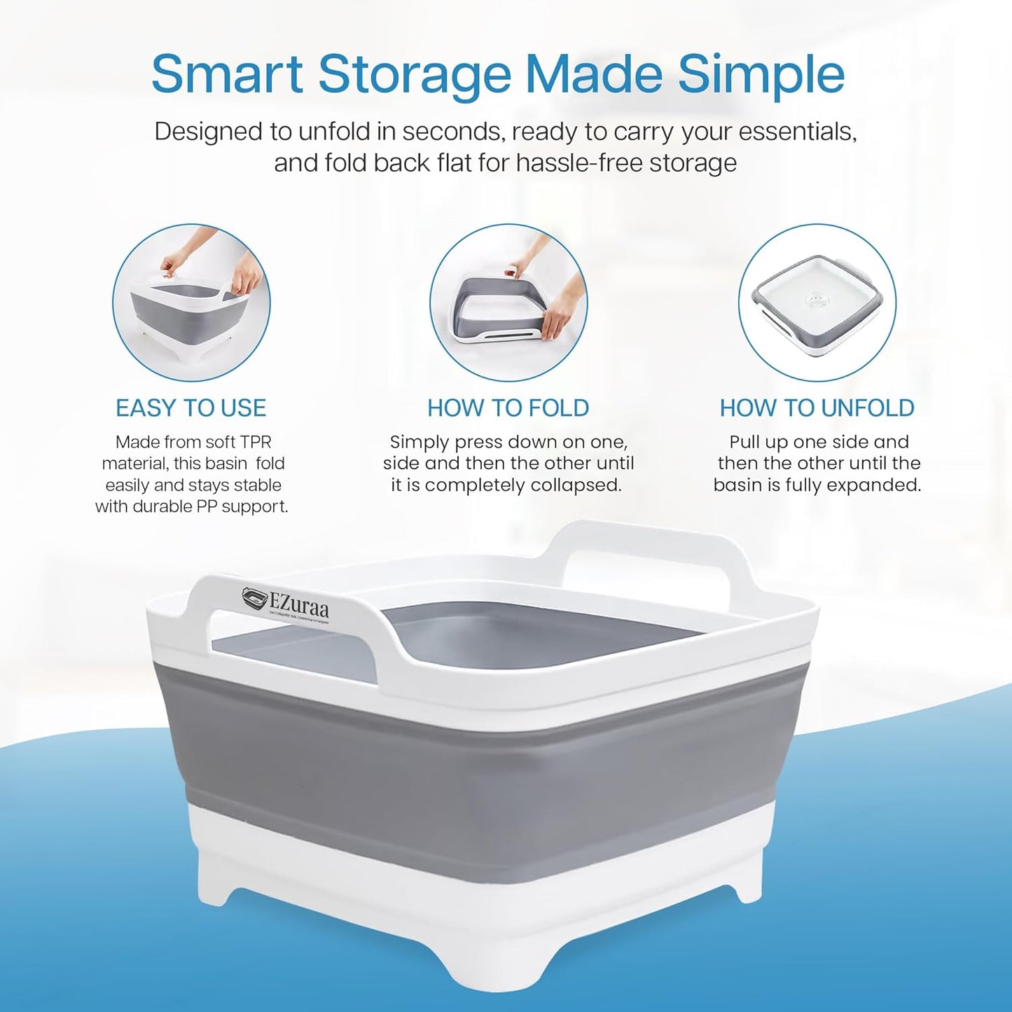 2.4 gal(9L) Gray Collapsible Dish Basin, Portable Sink or Dish Pan for Kitchen Sink with Drain Plug/Strainer, Space Saving Baby Bottle Wash Basin Collapsible Bucket, Beverage Tub for Camping