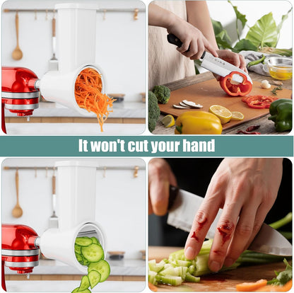 Slicer Shredder Attachment for KitchenAid Stand Mixer | Cheese Grater Attachment for Kitchenaid, Salad Maker, Grinding Powder, Dishwasher Safe with 4 Blades, White