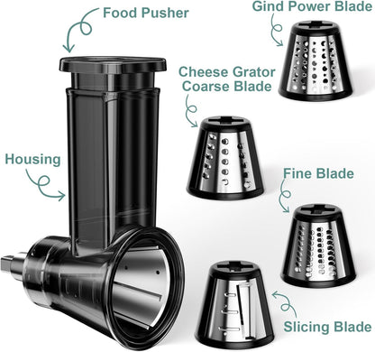 Slicer Shredder Attachment for KitchenAid Stand Mixer | Cheese Grater Attachment for Kitchenaid, Salad Maker, Grinding Powder, Dishwasher Safe with 4 Blades, White