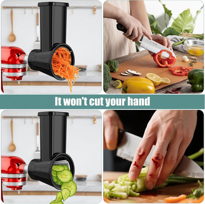 Slicer Shredder Attachment for KitchenAid Stand Mixer | Cheese Grater Attachment for Kitchenaid, Salad Maker, Grinding Powder, Dishwasher Safe with 4 Blades, White