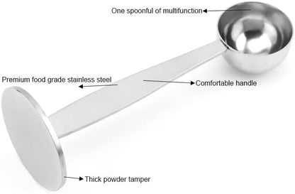 Silver Coffee Scoop Portable Stainless Steel Stand 2 In 1 Coffee Powder Measuring Scoops Tamper Spoon Tools, Coffee, Tea and Espresso, Kitchen and Dining, Coffee Scoops