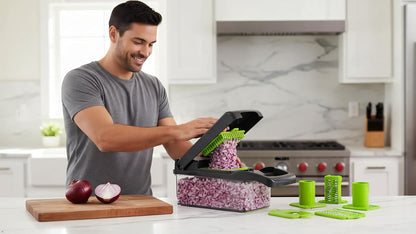 14-in-1 Vegetable Chopper with Container, Manual Onion Cutter, non-electric Food Veggie Chopper Mandoline Slicer, Vegetable Dicer for Cooking Enthusiasts Kitchen Gadgets Tools Multi-Blade