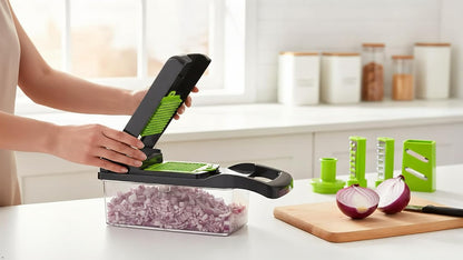 14-in-1 Vegetable Chopper with Container, Manual Onion Cutter, non-electric Food Veggie Chopper Mandoline Slicer, Vegetable Dicer for Cooking Enthusiasts Kitchen Gadgets Tools Multi-Blade
