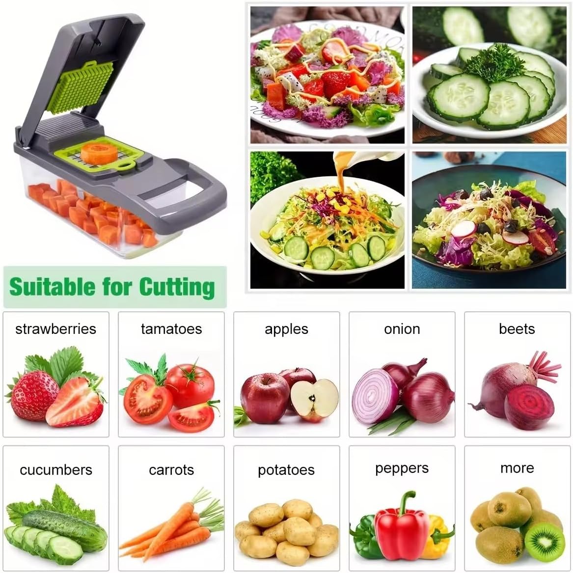 14-in-1 Vegetable Chopper with Container, Manual Onion Cutter, non-electric Food Veggie Chopper Mandoline Slicer, Vegetable Dicer for Cooking Enthusiasts Kitchen Gadgets Tools Multi-Blade