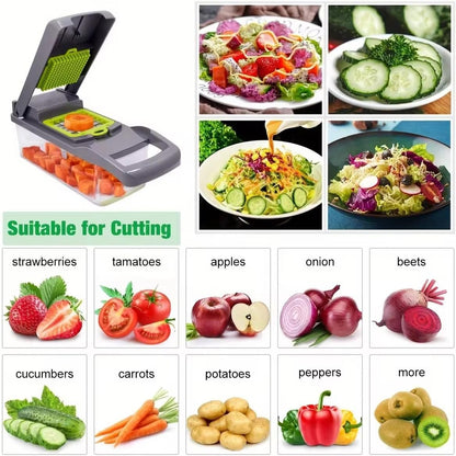 14-in-1 Vegetable Chopper with Container, Manual Onion Cutter, non-electric Food Veggie Chopper Mandoline Slicer, Vegetable Dicer for Cooking Enthusiasts Kitchen Gadgets Tools Multi-Blade