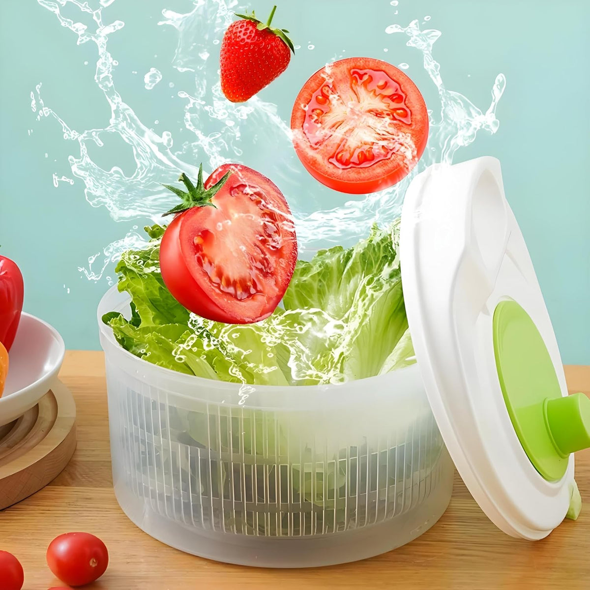 3L Salad Spinner Vegetable Dryer Manual Fruit Washer with Bowl Colander - Veggie Drainer Strainer for Lettuce Spinach