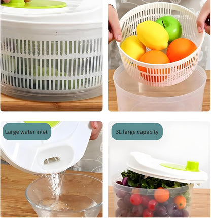 3L Salad Spinner Vegetable Dryer Manual Fruit Washer with Bowl Colander - Veggie Drainer Strainer for Lettuce Spinach