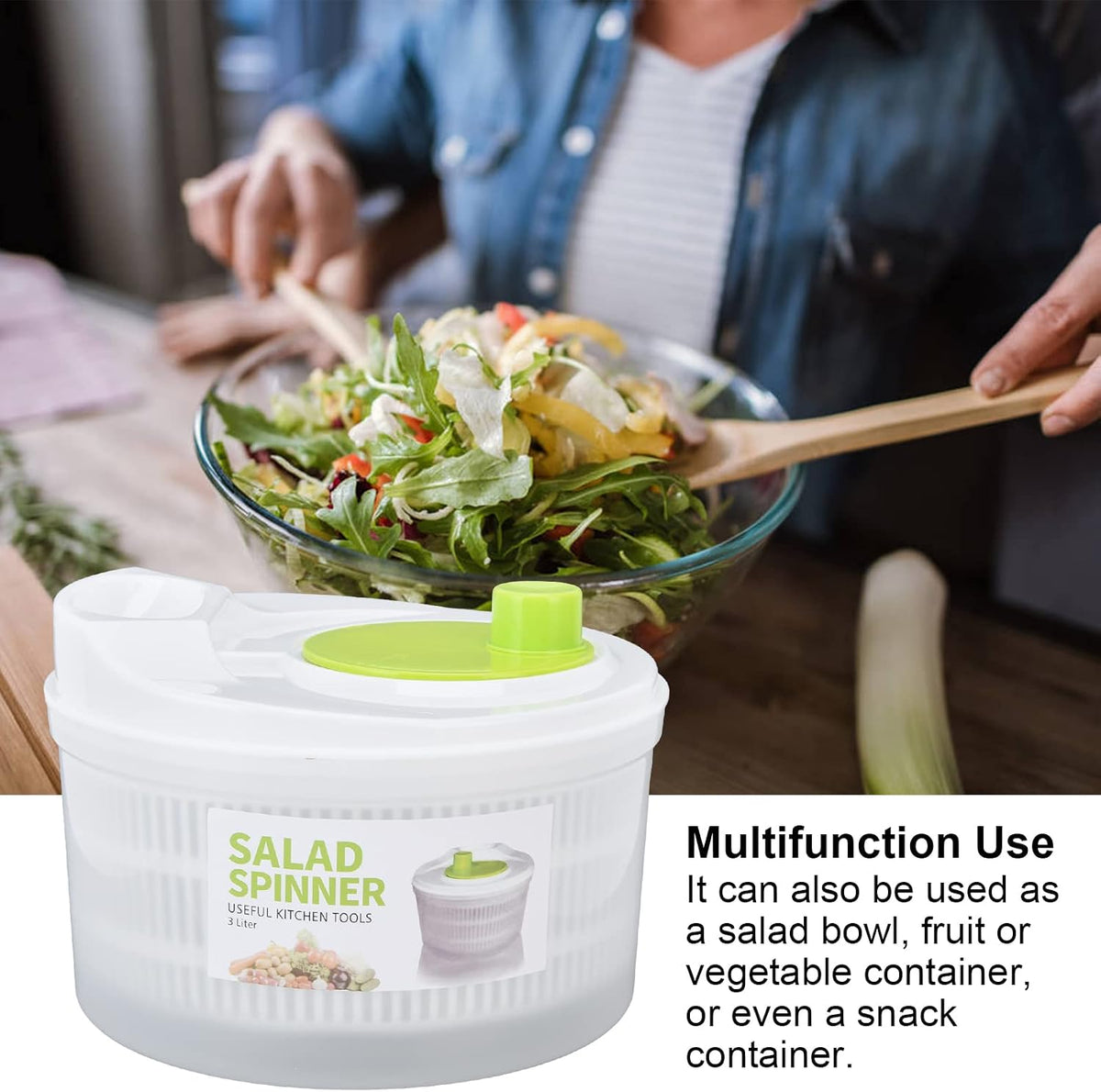 3L Salad Spinner Vegetable Dryer Manual Fruit Washer with Bowl Colander - Veggie Drainer Strainer for Lettuce Spinach