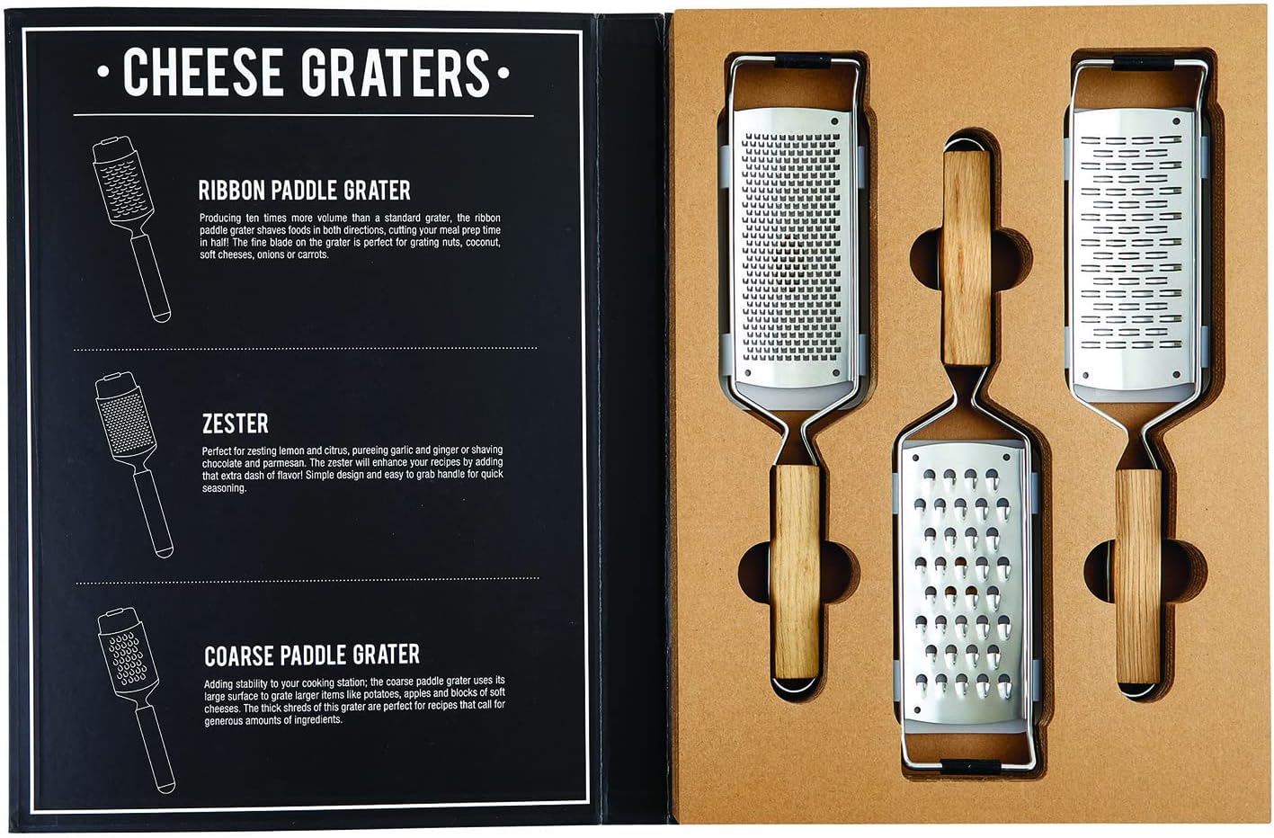 Gift Set Kitchen Essentials TableSugar Black and White Cardboard Book Gift Box, 3-Pieces, Cheese Graters