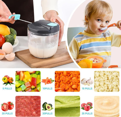 Manual Food Processor Vegetable Chopper, Portable Hand Pull String Garlic Mincer Onion Cutter for Veggies, Ginger, Fruits, Nuts, Herbs, etc., 500ml,（Gray-green）