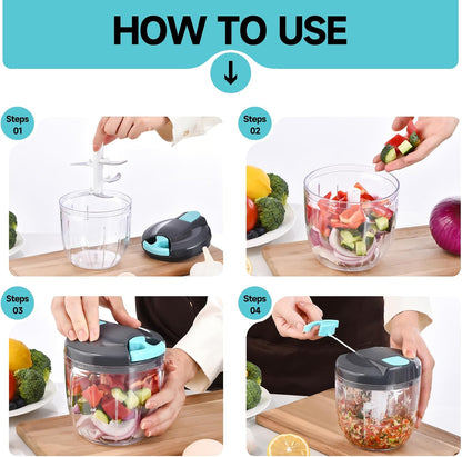 Manual Food Processor Vegetable Chopper, Portable Hand Pull String Garlic Mincer Onion Cutter for Veggies, Ginger, Fruits, Nuts, Herbs, etc., 500ml,（Gray-green）