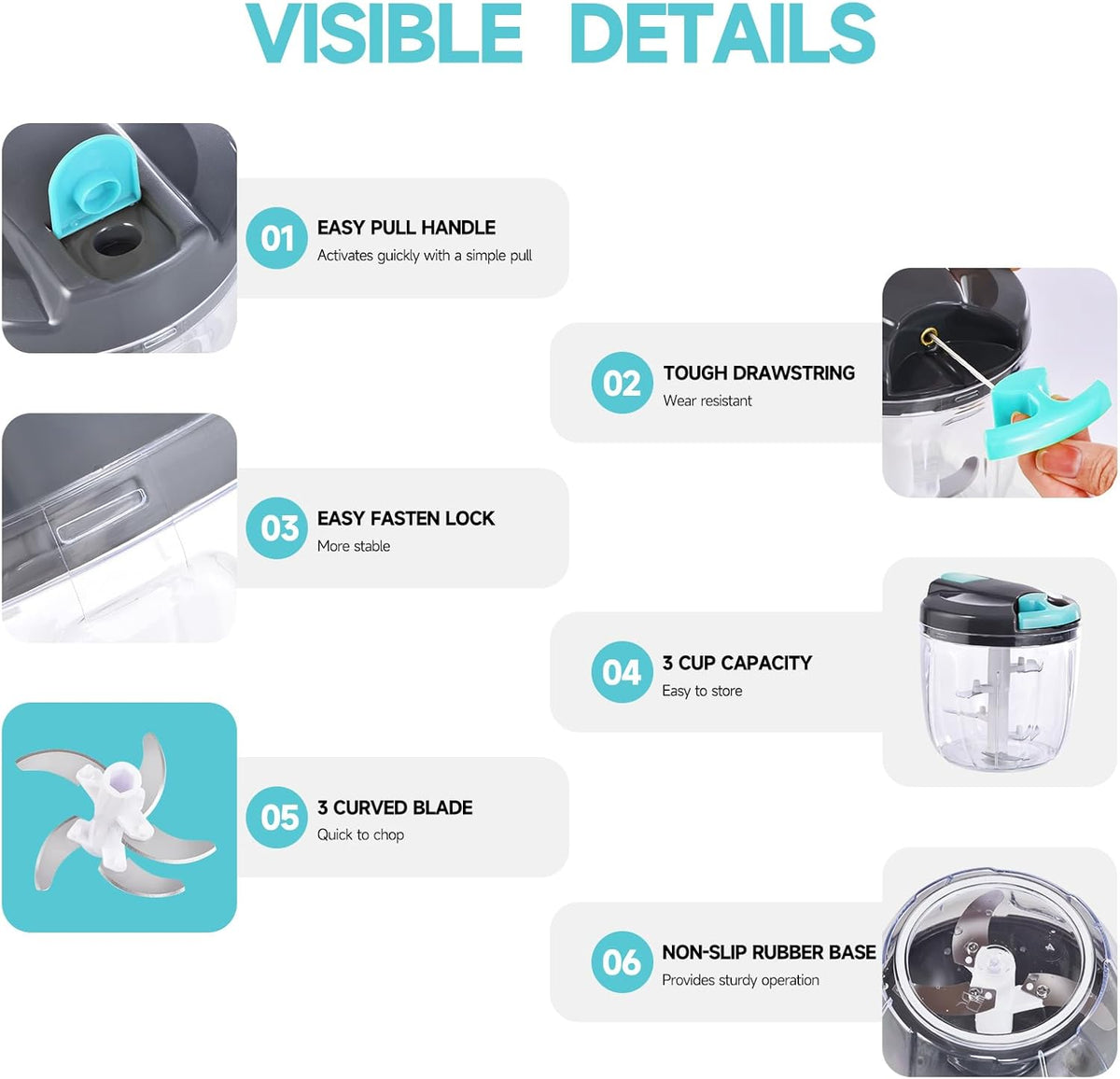 Manual Food Processor Vegetable Chopper, Portable Hand Pull String Garlic Mincer Onion Cutter for Veggies, Ginger, Fruits, Nuts, Herbs, etc., 500ml,（Gray-green）