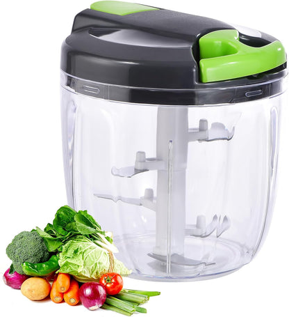 Manual Food Processor Vegetable Chopper, Portable Hand Pull String Garlic Mincer Onion Cutter for Veggies, Ginger, Fruits, Nuts, Herbs, etc., 500ml,（Gray-green）