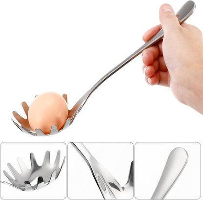 Spaghetti Spoon Stainless Steel Silver Pasta Spoon with Teeth Versatile Kitchen Tool for Noodle Egg Ramen Soup and Dumplings Cooking Pasta Server Utensil for Home Use 9.4 Inch