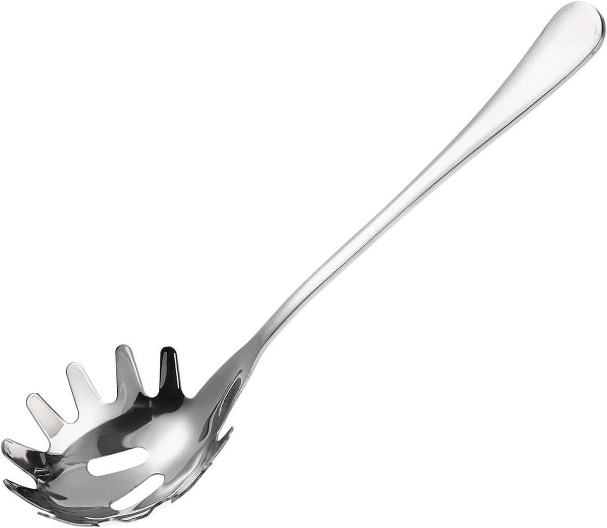 Spaghetti Spoon Stainless Steel Silver Pasta Spoon with Teeth Versatile Kitchen Tool for Noodle Egg Ramen Soup and Dumplings Cooking Pasta Server Utensil for Home Use 9.4 Inch