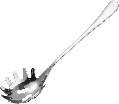 Spaghetti Spoon Stainless Steel Silver Pasta Spoon with Teeth Versatile Kitchen Tool for Noodle Egg Ramen Soup and Dumplings Cooking Pasta Server Utensil for Home Use 9.4 Inch