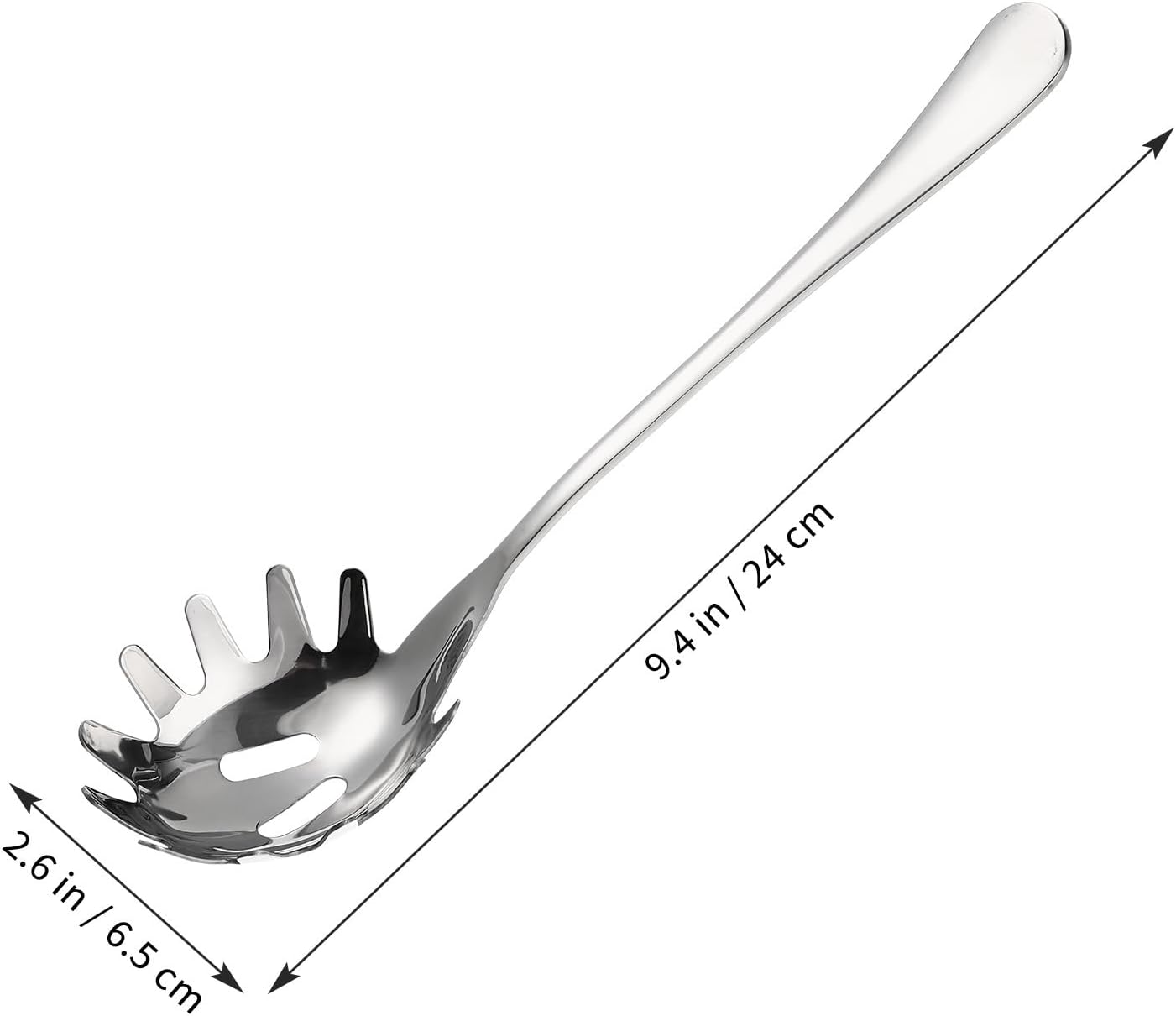 Spaghetti Spoon Stainless Steel Silver Pasta Spoon with Teeth Versatile Kitchen Tool for Noodle Egg Ramen Soup and Dumplings Cooking Pasta Server Utensil for Home Use 9.4 Inch