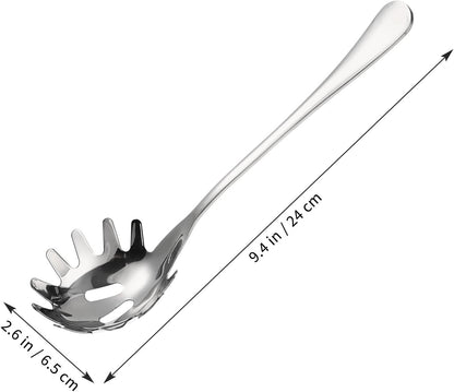 Spaghetti Spoon Stainless Steel Silver Pasta Spoon with Teeth Versatile Kitchen Tool for Noodle Egg Ramen Soup and Dumplings Cooking Pasta Server Utensil for Home Use 9.4 Inch