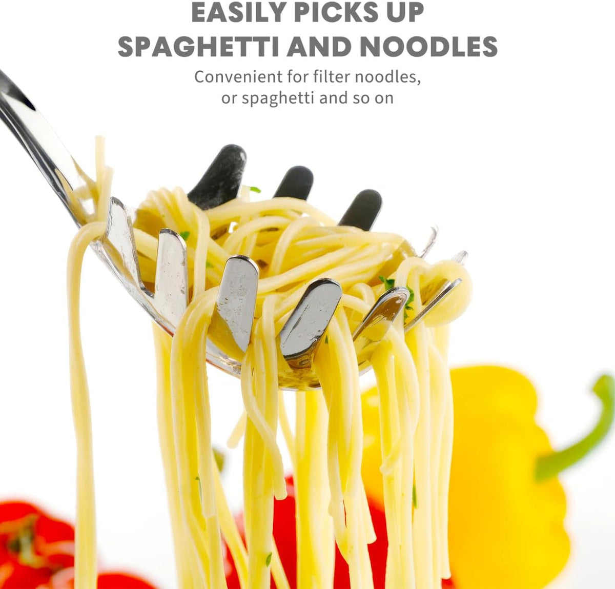 Spaghetti Spoon Stainless Steel Silver Pasta Spoon with Teeth Versatile Kitchen Tool for Noodle Egg Ramen Soup and Dumplings Cooking Pasta Server Utensil for Home Use 9.4 Inch