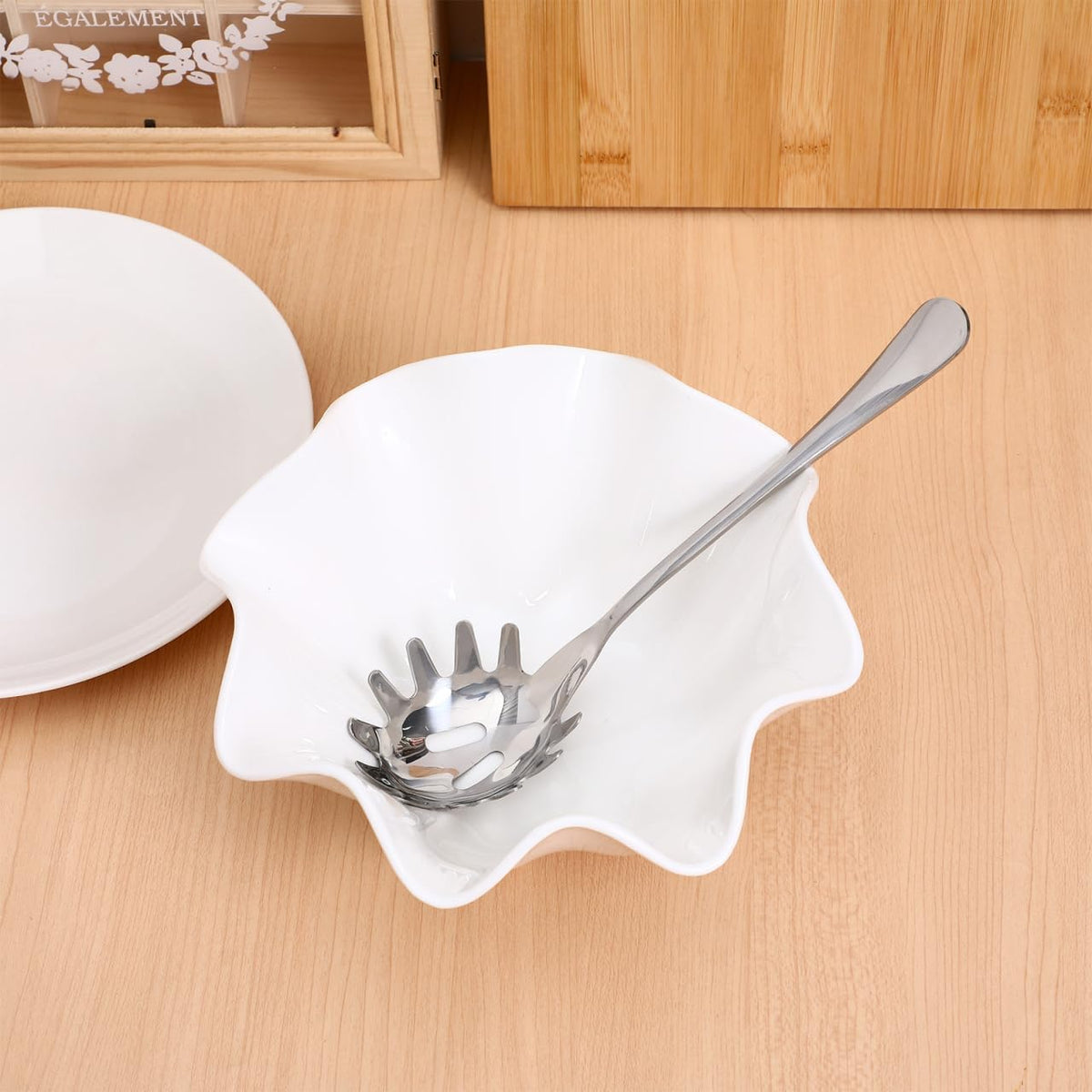 Spaghetti Spoon Stainless Steel Silver Pasta Spoon with Teeth Versatile Kitchen Tool for Noodle Egg Ramen Soup and Dumplings Cooking Pasta Server Utensil for Home Use 9.4 Inch