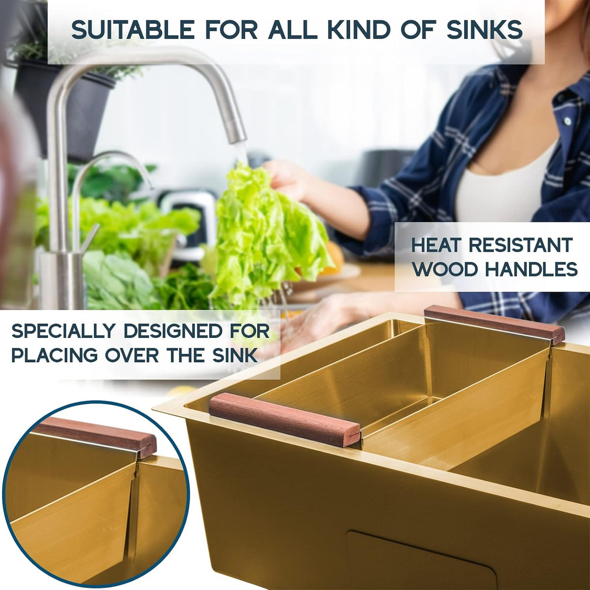 Strictly Sinks Over the Sink Stainless Steel Colander for Workstation Sinks