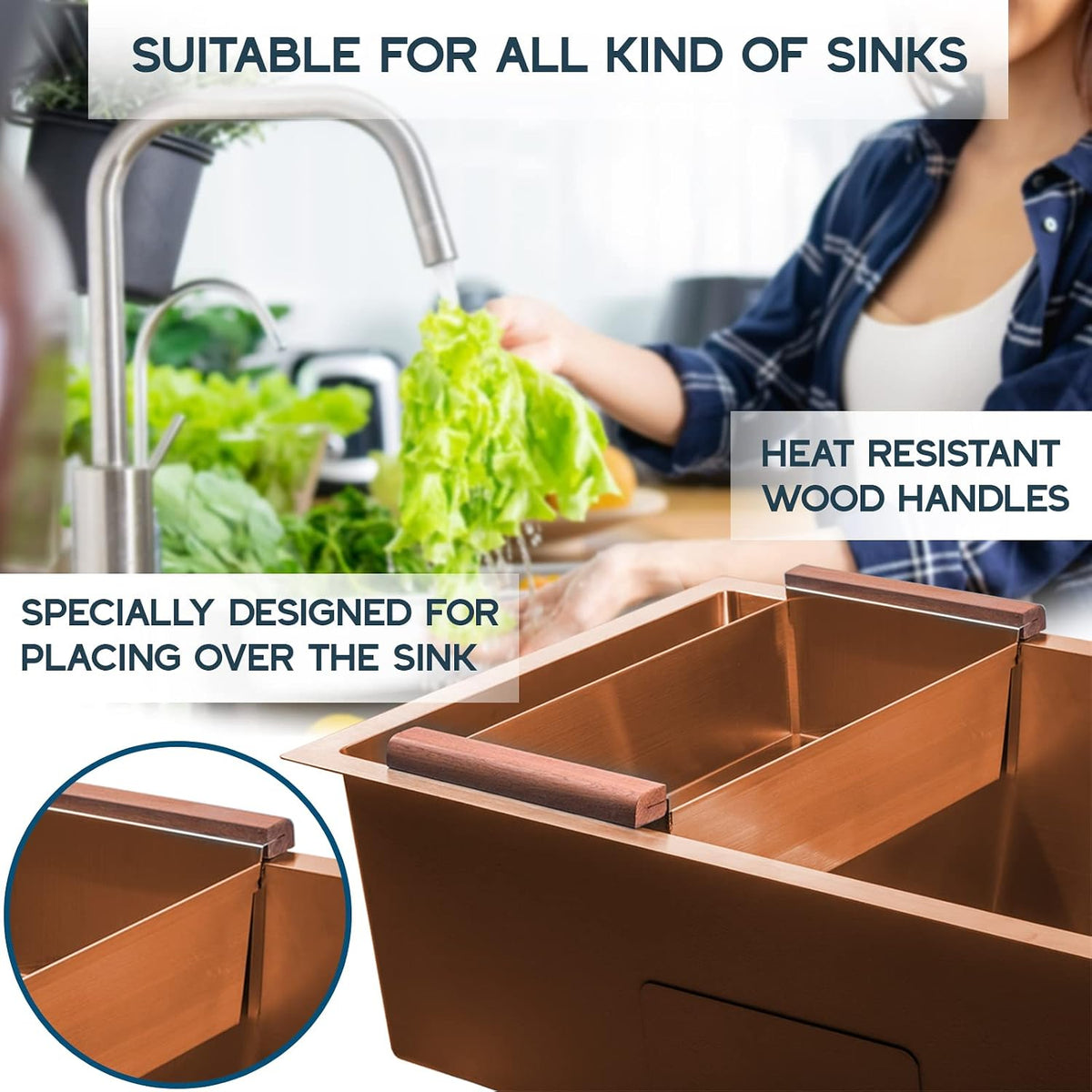Strictly Sinks Over the Sink Stainless Steel Colander for Workstation Sinks